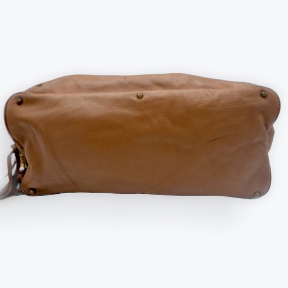 Auth Chloe Caramel Brown Leather Studded Auore Top Handle Duffel Tote Bag - Picture 6 of 16